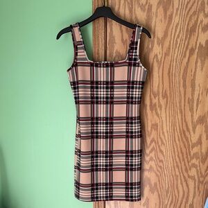 SHEIN Tan and Black Plaid Mini Dress
